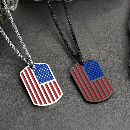 Engraved American Flag Dog Tag Necklace for