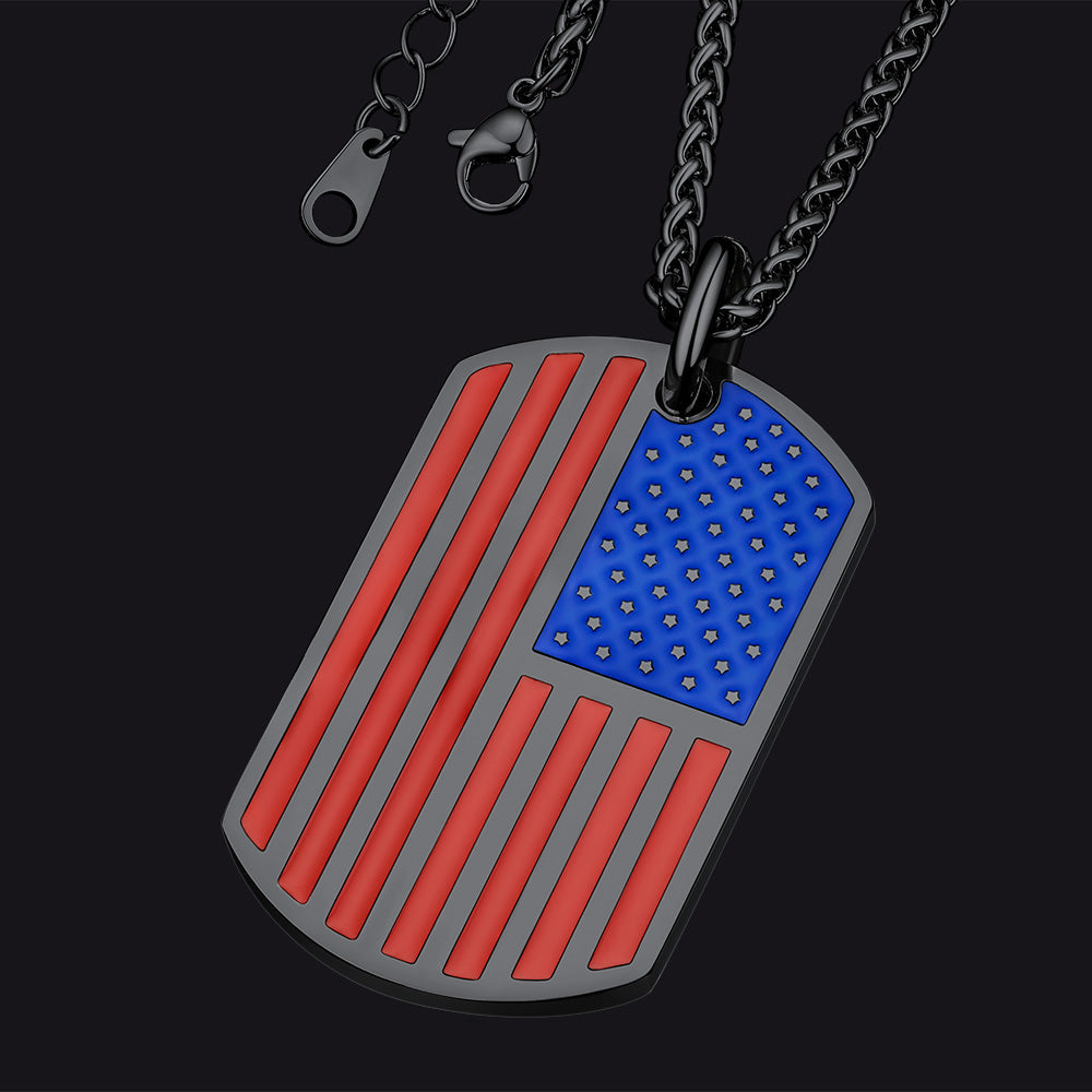Engraved American Flag Dog Tag Necklace for