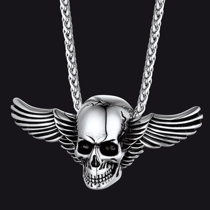 Gothic Skull Necklace With Wing for