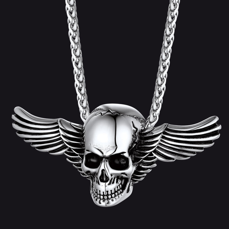 Gothic Skull Necklace With Wing for