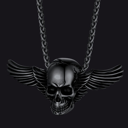 Gothic Skull Necklace With Wing for