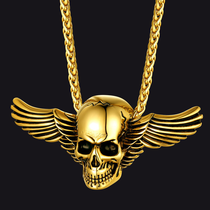 Gothic Skull Necklace With Wing for