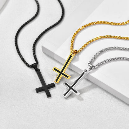 Enamel Upside Down Cross Necklace for