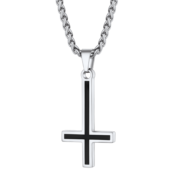 Enamel Upside Down Cross Necklace for