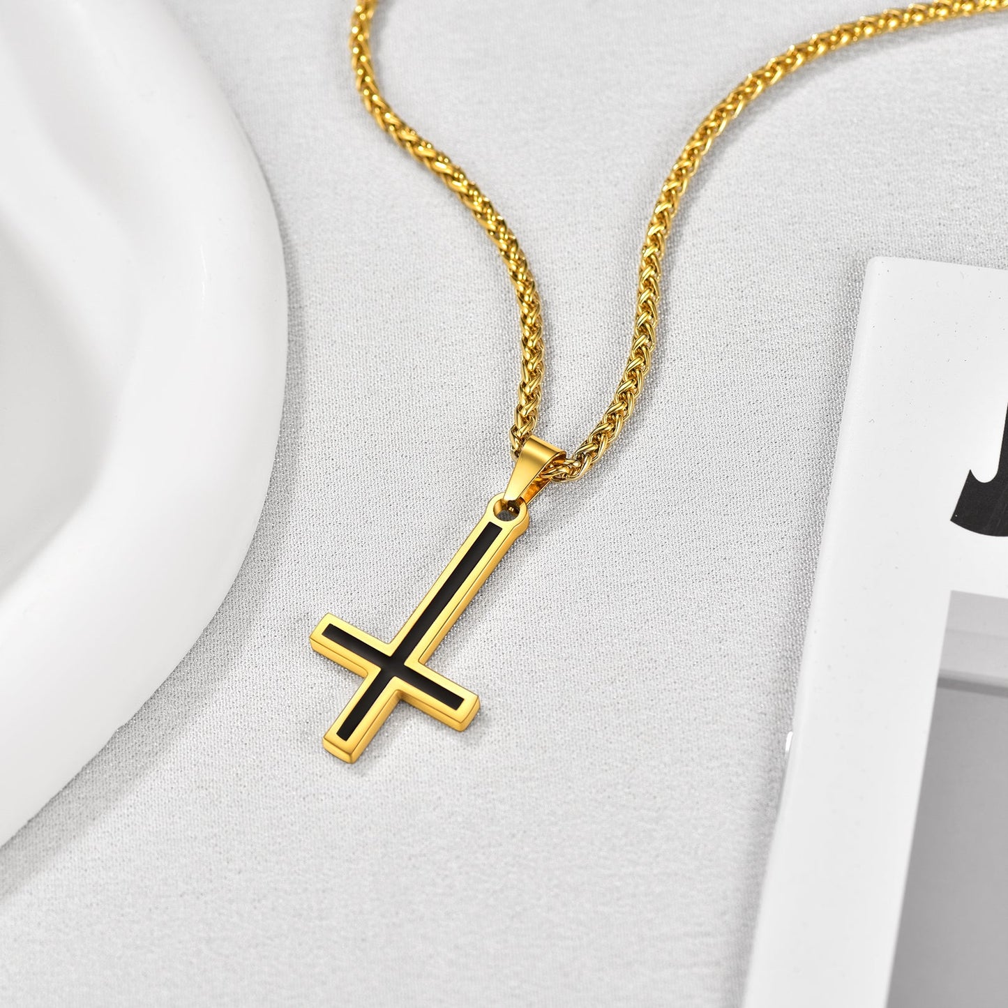 Enamel Upside Down Cross Necklace for