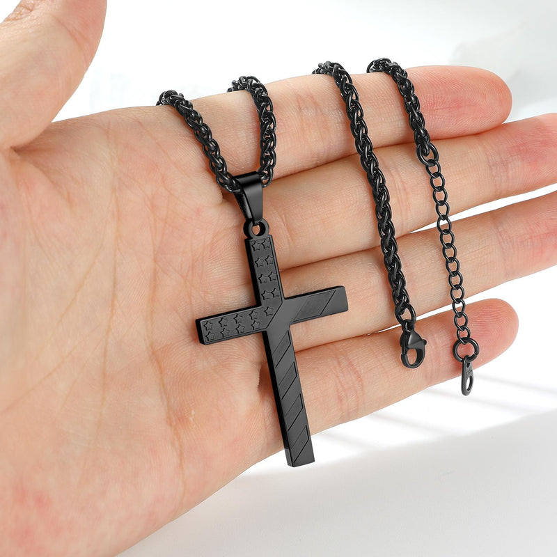 Patriotic American Flag Cross Pendant Necklace for