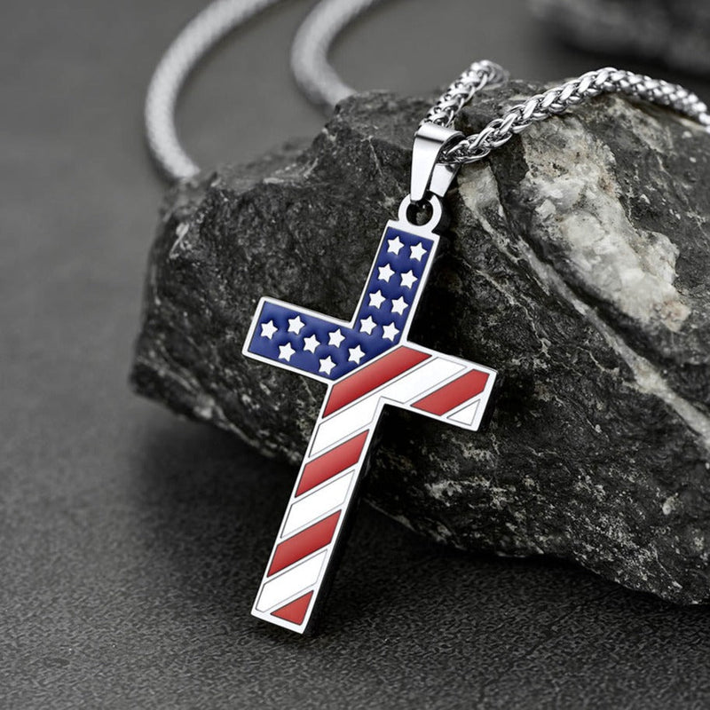 American Flag Cross Pendant Necklace for
