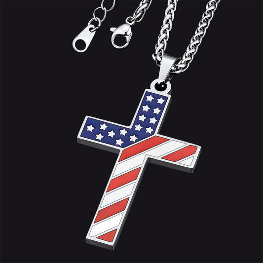 American Flag Cross Pendant Necklace for