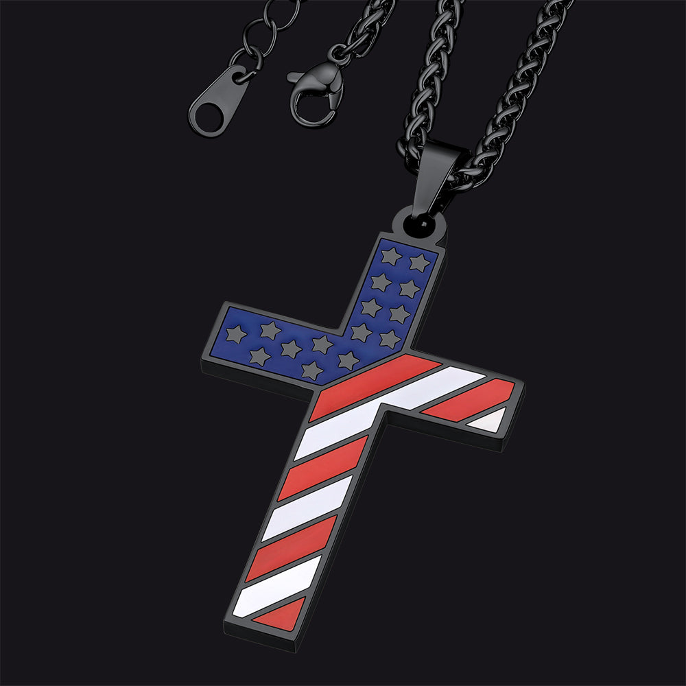 American Flag Cross Pendant Necklace for