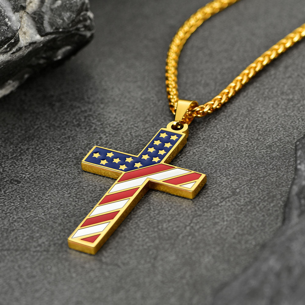 American Flag Cross Pendant Necklace for