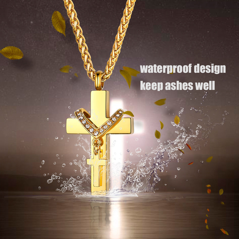 Custom Double Cross Cremation Urn Pendant Necklace for Ashes