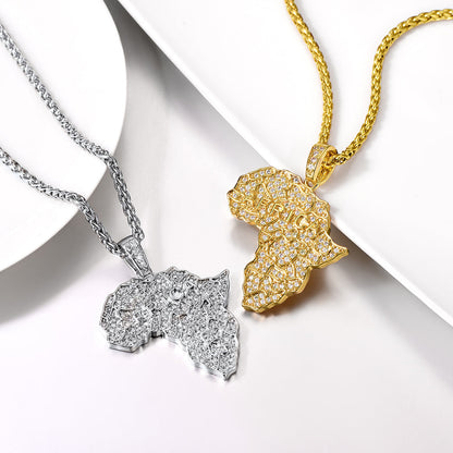 Hip Hop Zirconia Africa Map Necklace for