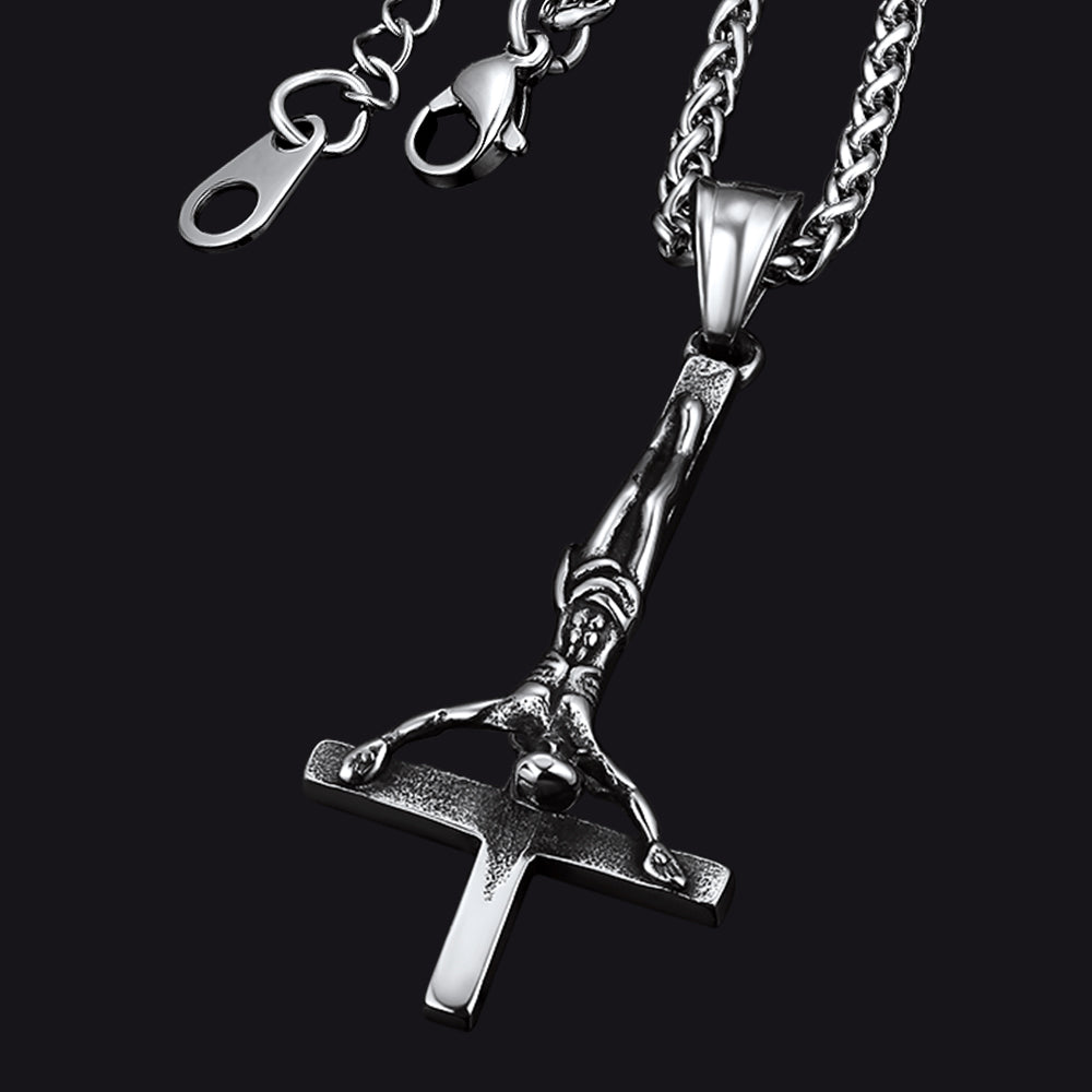 Unside Down Cross Crucifix Necklace Pendant for