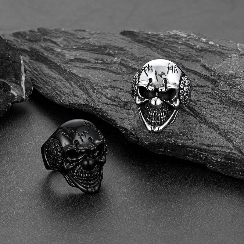Gothic Joker Clown Skull Stainless Steel Ring for
