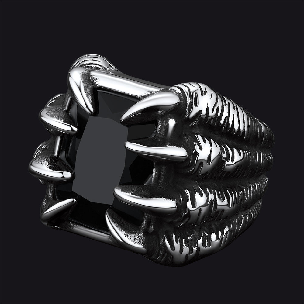 Crystal Dragon Claw Stainless Steel Gemstone Ring for