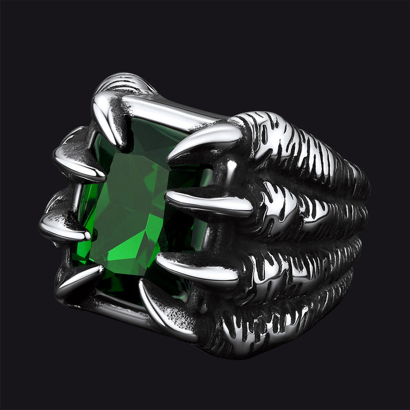 Crystal Dragon Claw Stainless Steel Gemstone Ring for