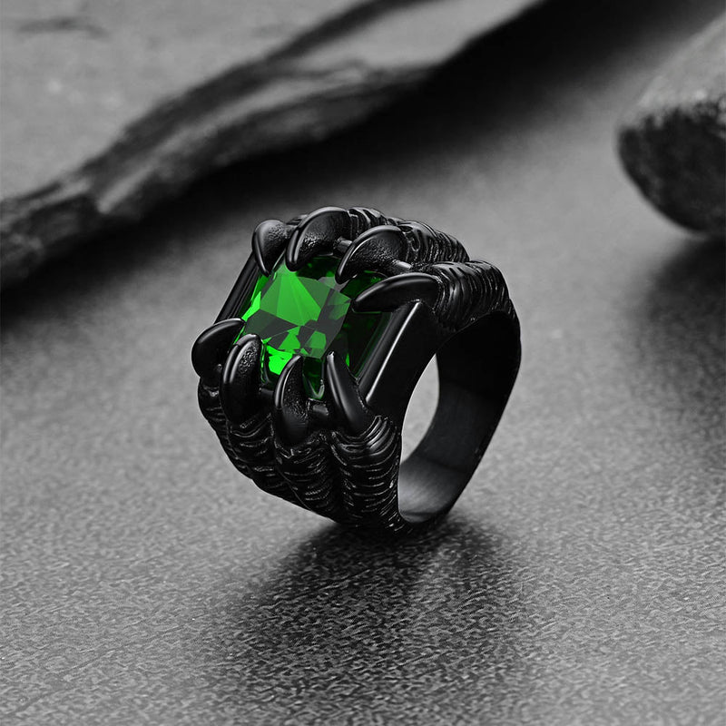 Crystal Dragon Claw Stainless Steel Gemstone Ring for
