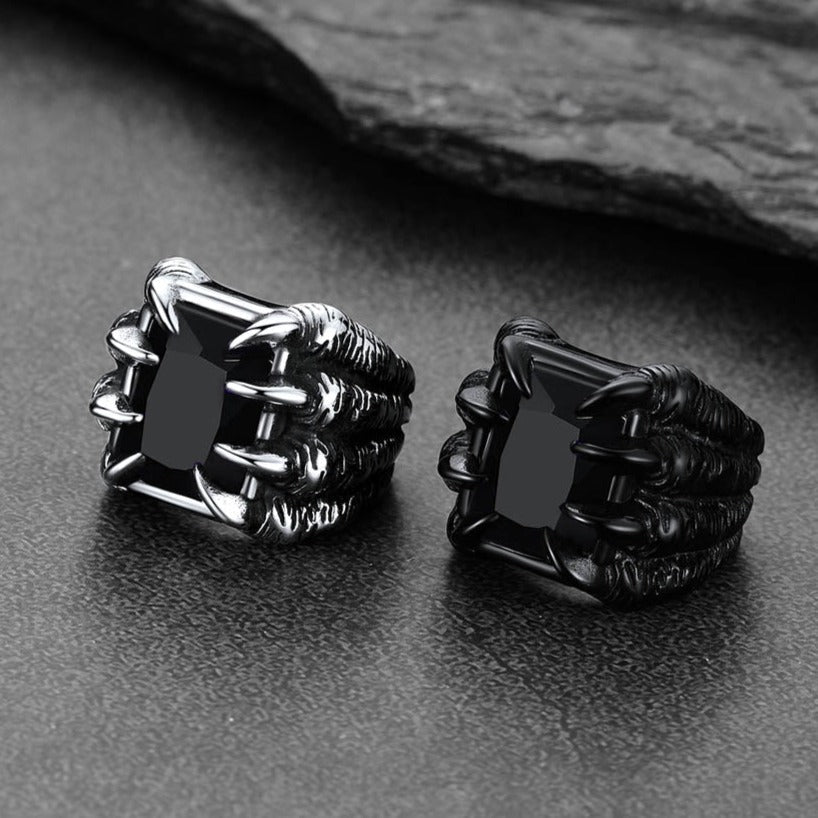 Crystal Dragon Claw Stainless Steel Gemstone Ring for