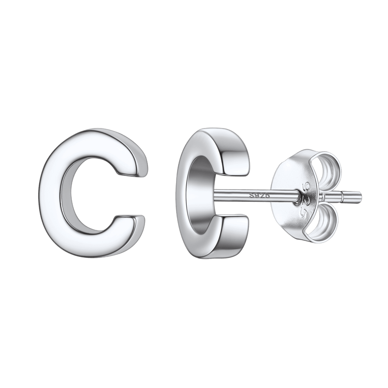 Sterling Silver Tiny Initial Letter Earrings Alphabet Studs for