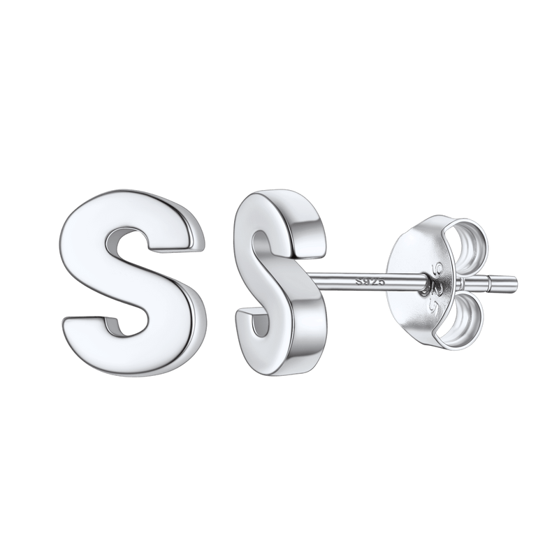Sterling Silver Tiny Initial Letter Earrings Alphabet Studs for