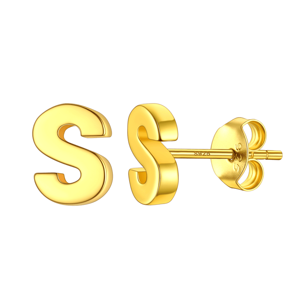 Sterling Silver Tiny Initial Letter Earrings Alphabet Studs for