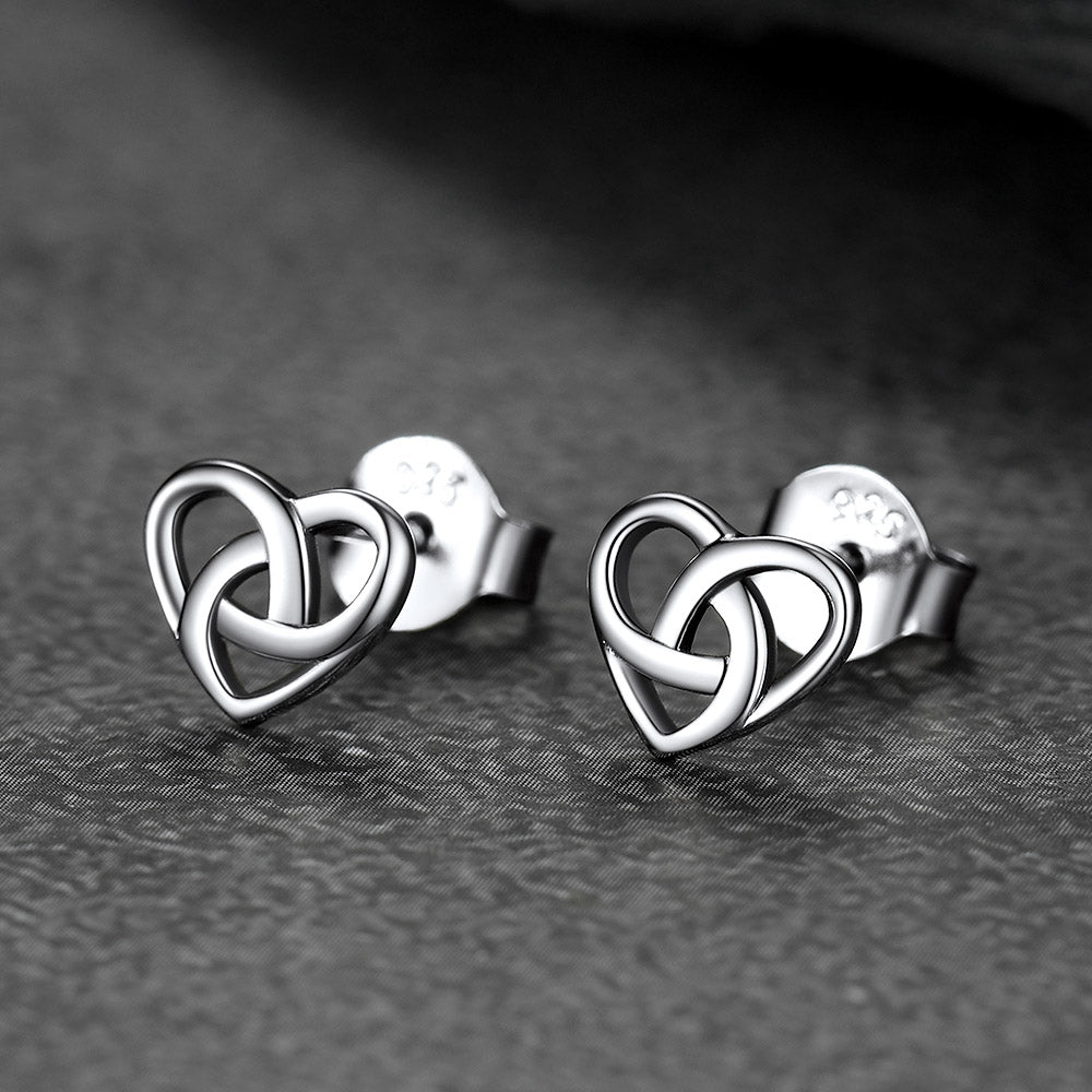 Sterling Silver Celtic Knot Heart Stud Earrings for Girl