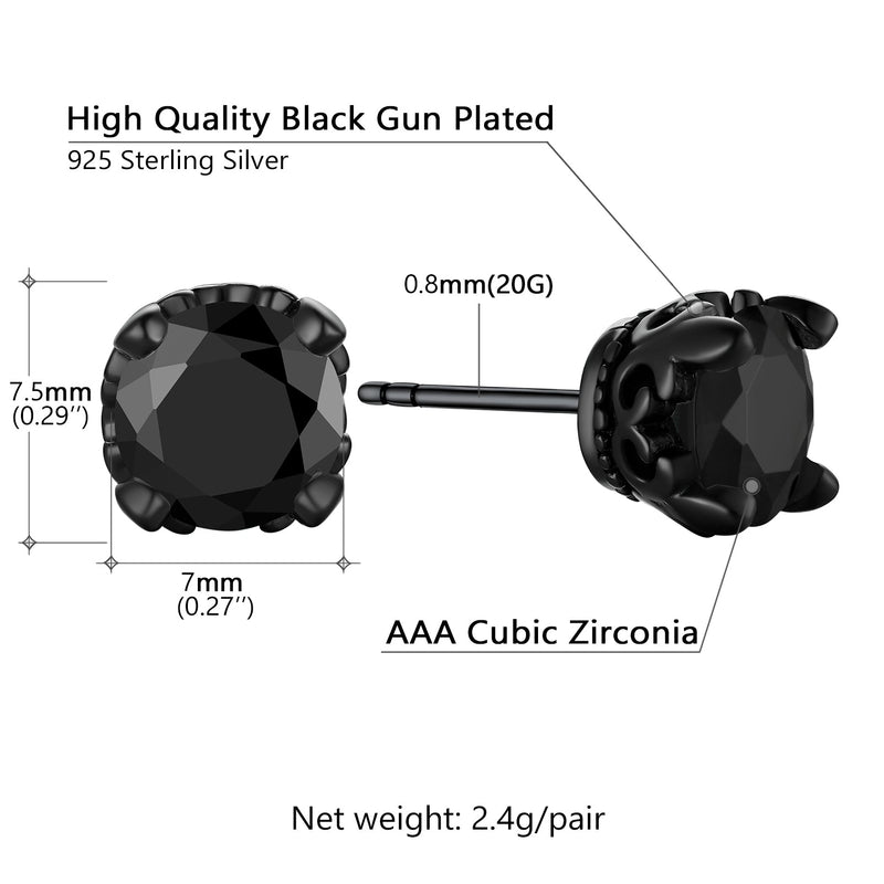 Sterling Silver Black Cubic Zirconia Stud Earrings for