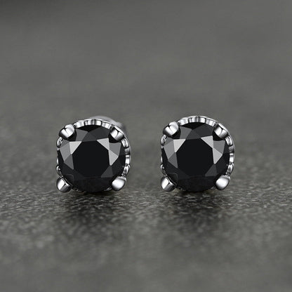 Sterling Silver Black Cubic Zirconia Stud Earrings for