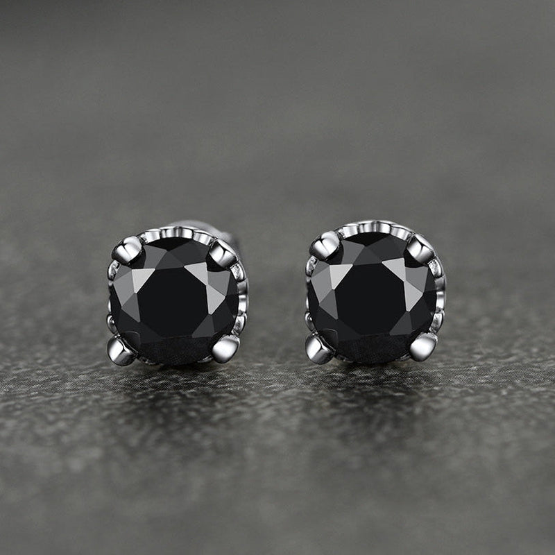 Sterling Silver Black Cubic Zirconia Stud Earrings for