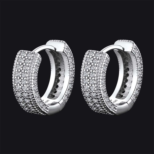Chunky Diamond Hoop Huggie Earrings for in Sterling Silver