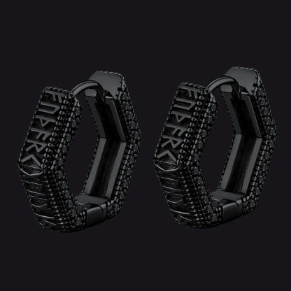 Viking Runes Hexagon Huggie Hoop Earrings for