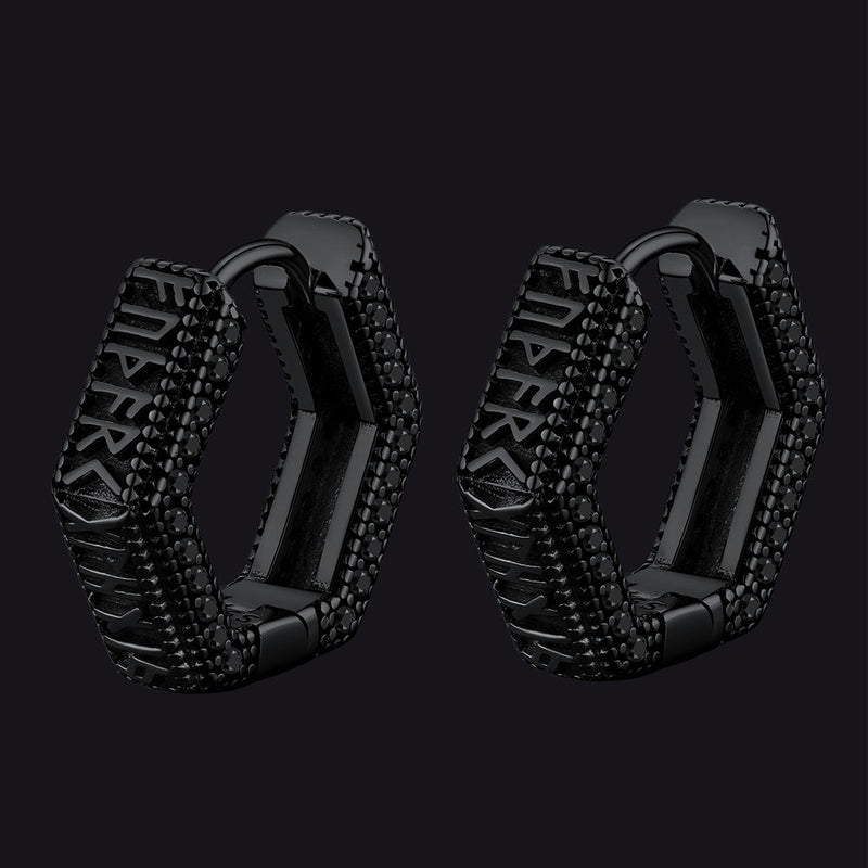 Viking Runes Hexagon Huggie Hoop Earrings for