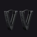 Sterling Silver Viking Triangle Huggie Hoop Earrings With Black Zirconia for
