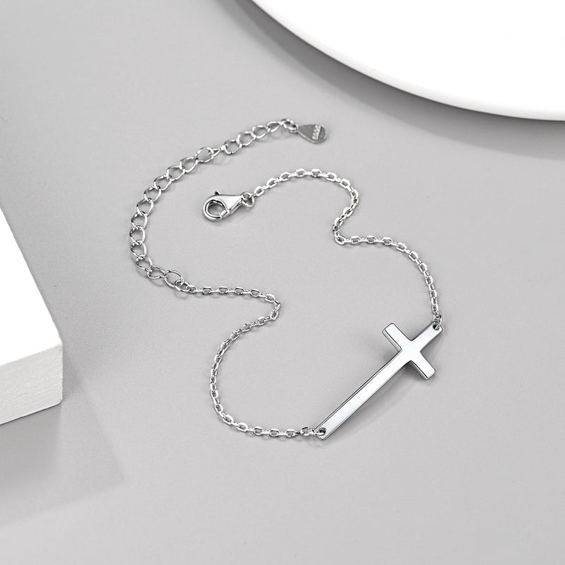 Sterling Silver Sideways Cross Bracelet for /