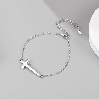 Sterling Silver Sideways Cross Bracelet for /