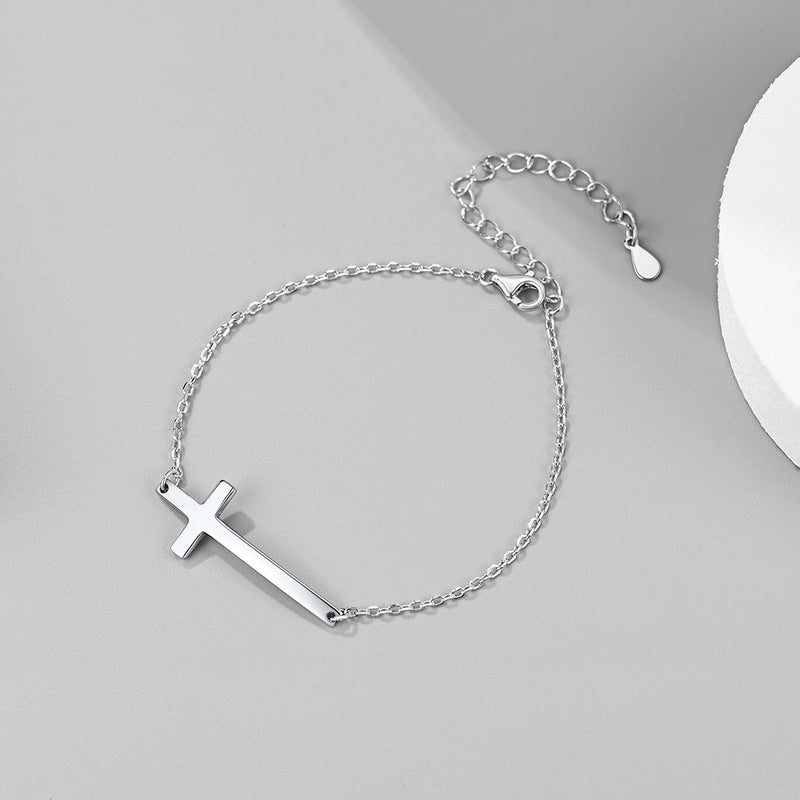 Sterling Silver Sideways Cross Bracelet for /