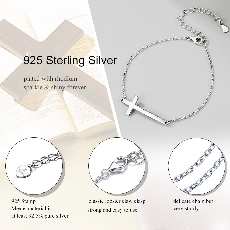 Sterling Silver Sideways Cross Bracelet for /