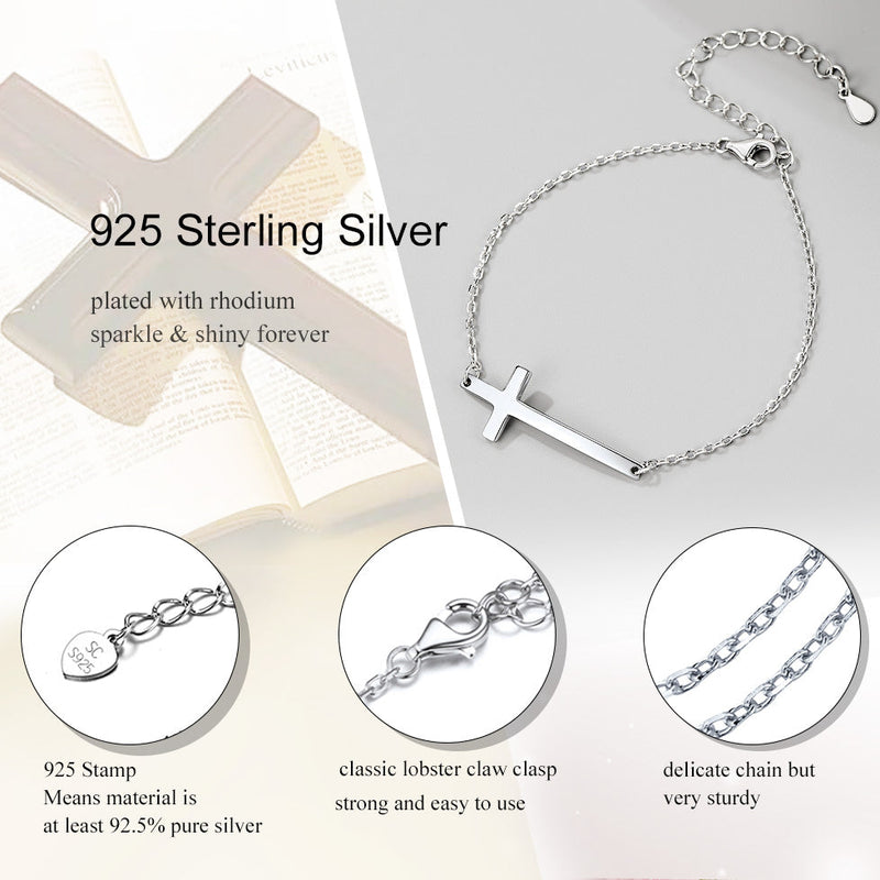 Sterling Silver Sideways Cross Bracelet for /