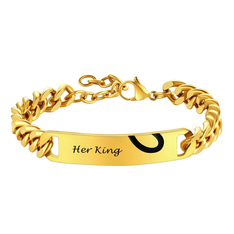 Custom Engraving Heart Couple Link Bracelet