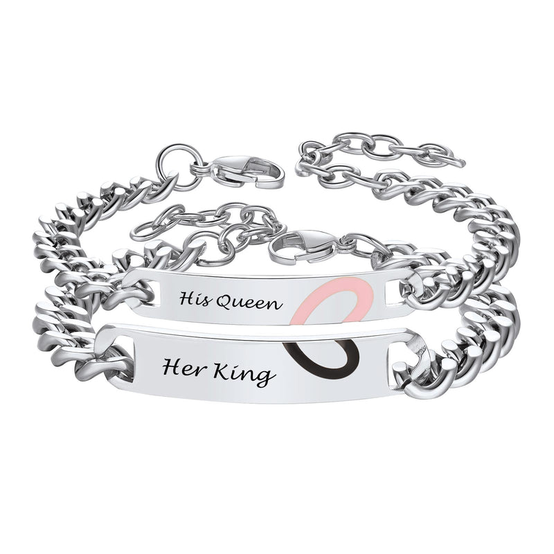 Custom Engraving Heart Couple Link Bracelet