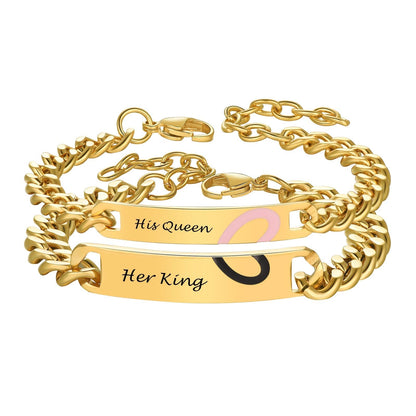 Custom Engraving Heart Couple Link Bracelet