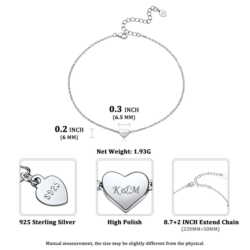 Customized Heart Anklet for in Sterling Silver