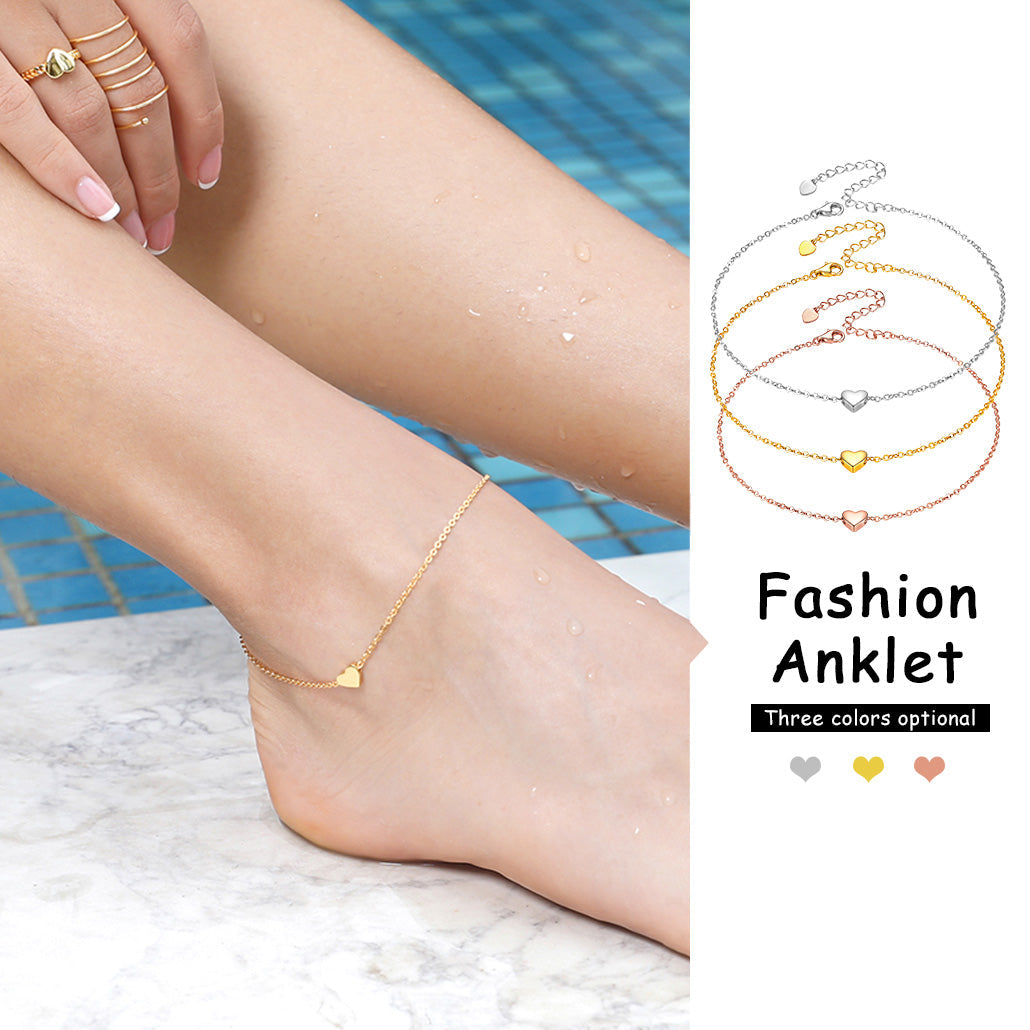 Customized Heart Anklet for in Sterling Silver