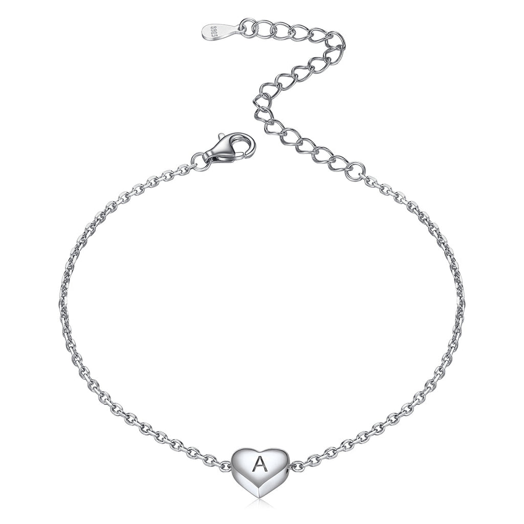Sterling Silver Dainty Beach Heart Initial Anklet for