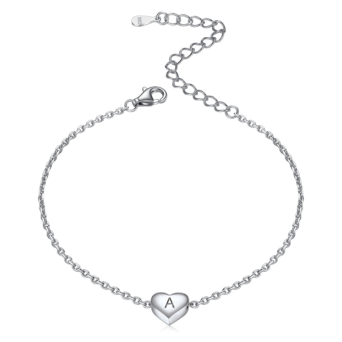 Sterling Silver Dainty Beach Heart Initial Anklet for
