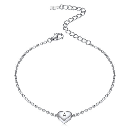 Sterling Silver Dainty Beach Heart Initial Anklet for