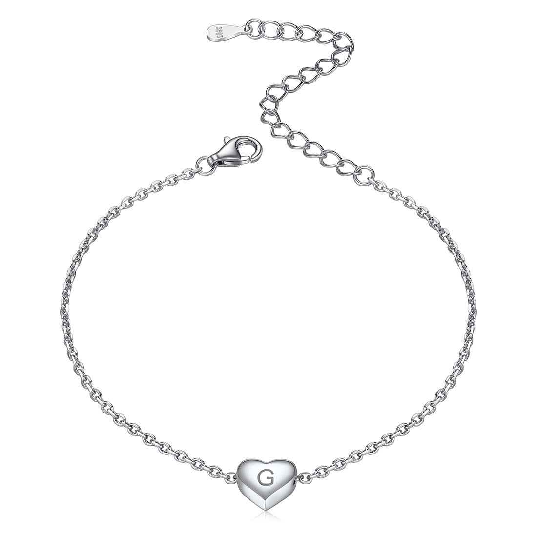 Sterling Silver Dainty Beach Heart Initial Anklet for