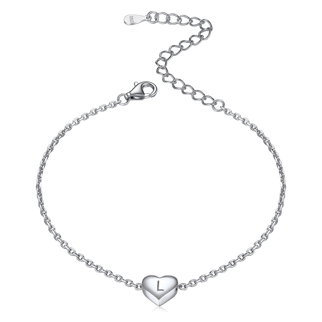 Sterling Silver Dainty Beach Heart Initial Anklet for