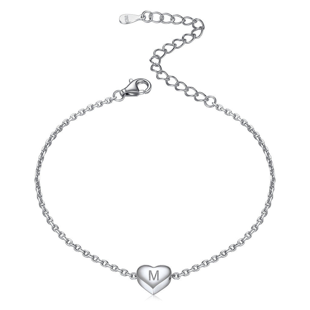 Sterling Silver Dainty Beach Heart Initial Anklet for