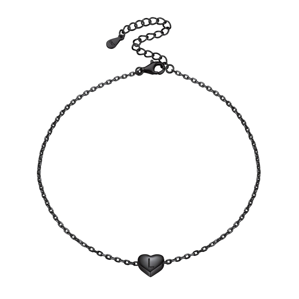 Sterling Silver Dainty Beach Heart Initial Anklet for